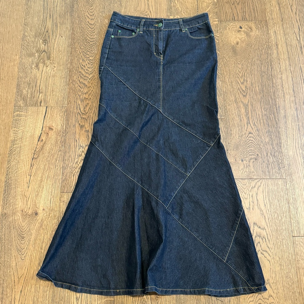 Bisou Bisou Dark Wash Long Denim Maxi Skirt